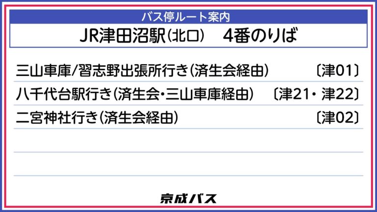 津田沼駅バス時刻表の最新情報